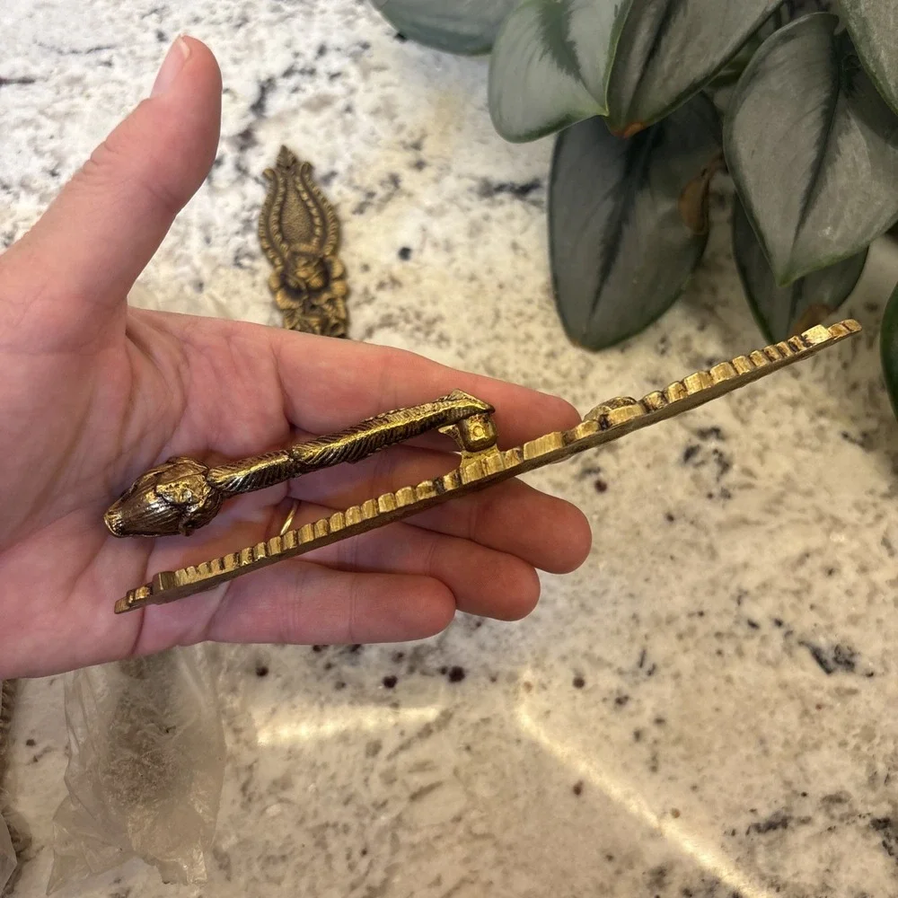 6 Vintage Ornate Brass? Drop Pull Handle Art Nouveau Rose Leaf Westbrook NOS